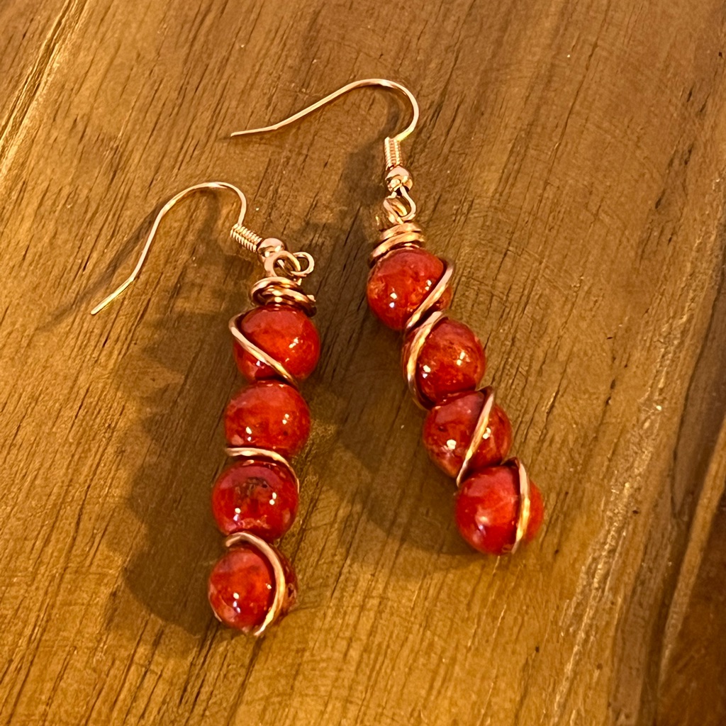 Elegant Red Bamboo Coral Beaded Earrings 14$